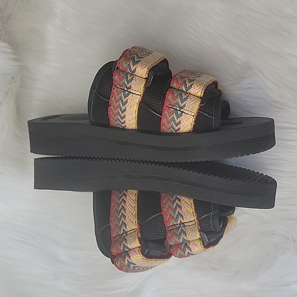 LANVIN SUICOKE Rainbow Embroidered Fringe Boho Platform Adjust Strap Sandals 7 - Picture 6 of 13